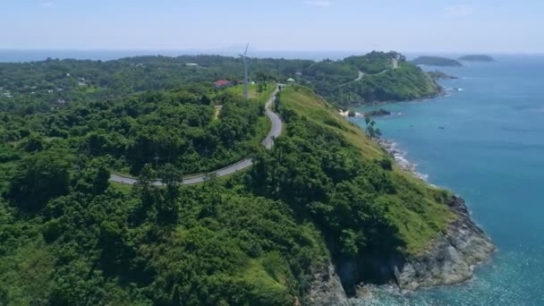 Aerial Top View Drone Shot Beautiful Island Rocky Shore Green — Stock Video