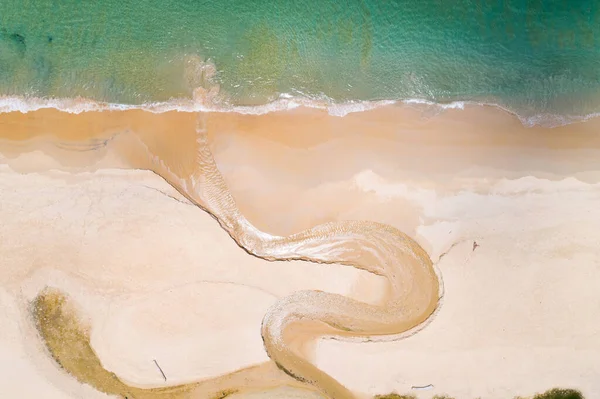 Vista Aérea Cima Para Baixo Curva Rio Linha Costeira Dia — Fotografia de Stock