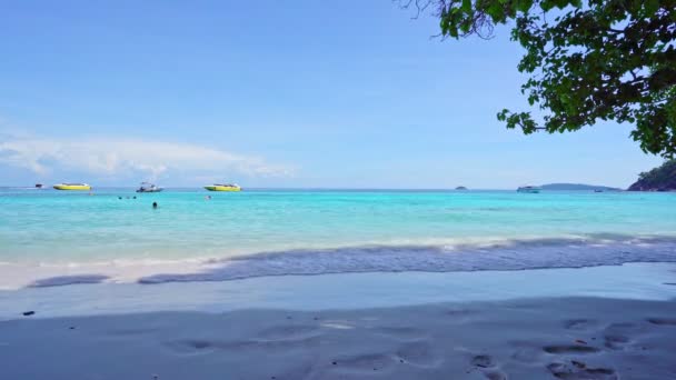 美しい熱帯砂のビーチ自然 シミラン諸島の海の景色シミラン諸島タイのパンガー島の美しい島自然と旅行のコンセプト — ストック動画