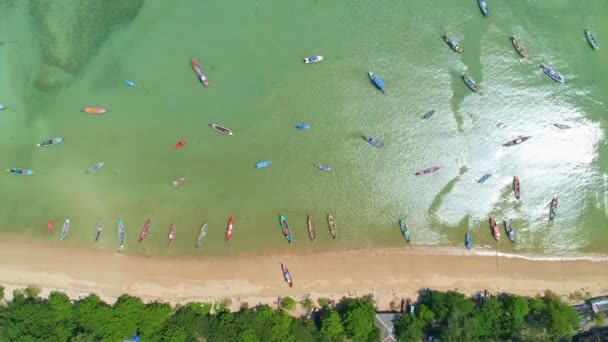 Fantastisk Ovanifrån Från Drone Kamera Longtail Fiskebåtar Det Tropiska Havet — Stockvideo