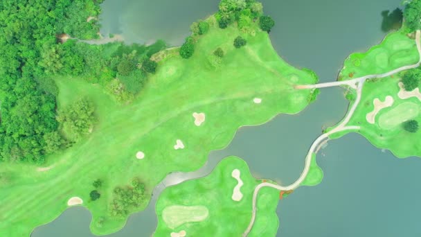 Vue Aérienne Haut Vers Bas Parcours Golf Vert Thaïlande Belle — Video