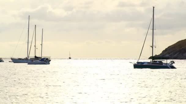 Iate Barco Veleiros Barcos Viagem Belo Mar Aberto Pôr Sol — Vídeo de Stock