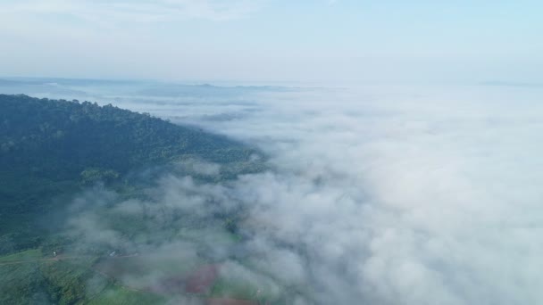 Flygfoto Drönare Kamera Hav Dimma Över Det Vackra Havet Moln — Stockvideo