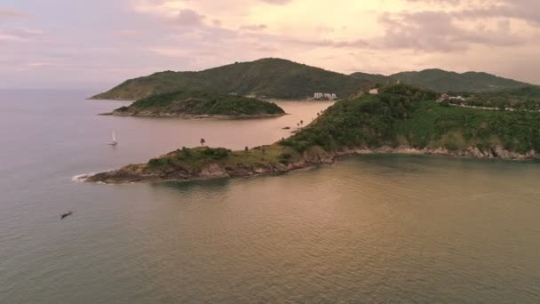 Drone Vista Aérea Tiro Promthep Cabo Phuket Tailândia Belo Marco — Vídeo de Stock