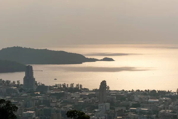 Paisaje Patong Ciudad Phuket Puesta Del Sol Hora Noche Hermoso —  Fotos de Stock