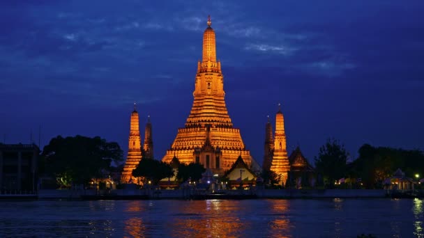 Wat Arun Ratchawararam Ratchaworamahawihan Public Landmark Bangkok Sunset Time Reflections — Wideo stockowe