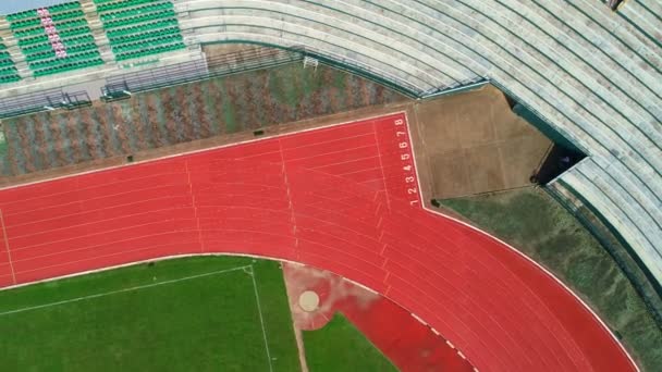 Pista Curse Sau Linia Start Atletismului Numere Bandă Stadion Top — Videoclip de stoc