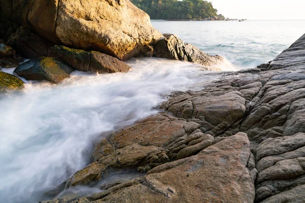 Belle Longue Exposition Paysage Marin Avec Vague Mer Forme Une — Photo