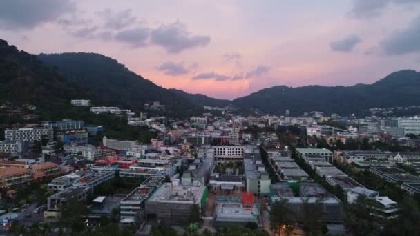 Aerial View Drone Camera Flying Patong City Phuket Thailand Morning — Stock Video