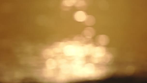 보케의 면에서 일출빛을 반사한다 바다에서 거린다 초점에서 보이는 놀라운 황금빛 — 비디오