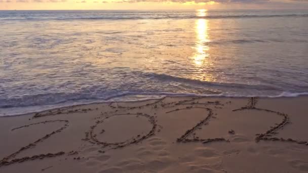 2021 2022 Text Písečné Pláži Pláži Západu Slunce Nebo Východ — Stock video