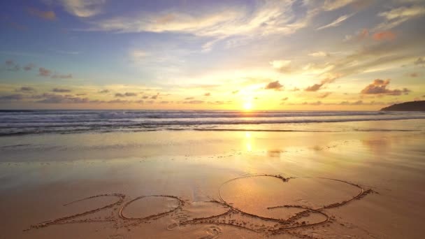 2022 Texte Coeur Symbole Sur Plage Sable Fin Plage Coucher — Video