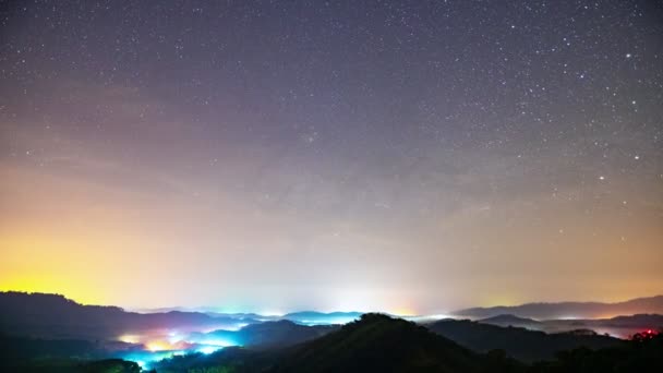 Úžasná Hvězdná Noc Horách Časový Skluz Mléčná Dráha Galaxie Hvězdy — Stock video