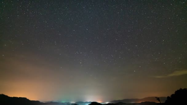 Úžasná Hvězdná Noc Horách Časový Skluz Mléčná Dráha Galaxie Hvězdy — Stock video