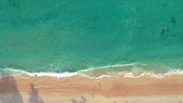 Luftaufnahme Sandstrand Und Wellen Schönes Tropisches Meer Morgen Sommersaison Luftbild — Stockvideo