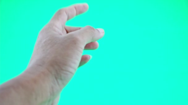Nahaufnahme Seitenansicht Der Offenen Hand Mann Hand Isoliert Auf Grünem — Stockvideo