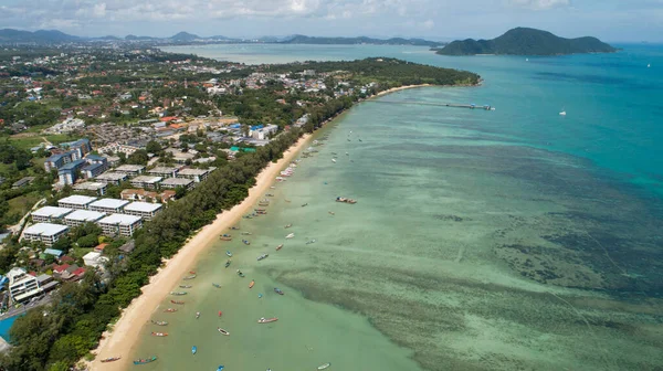 Tayland Geleneksel Uzun Kuyruklu Balıkçı Teknelerinin Havadan Görünüşü Tropikal Denizde — Stok fotoğraf