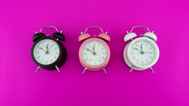 Twelve Clock New Years Eve Face Beautiful Three Alarm Clock — Stok Video
