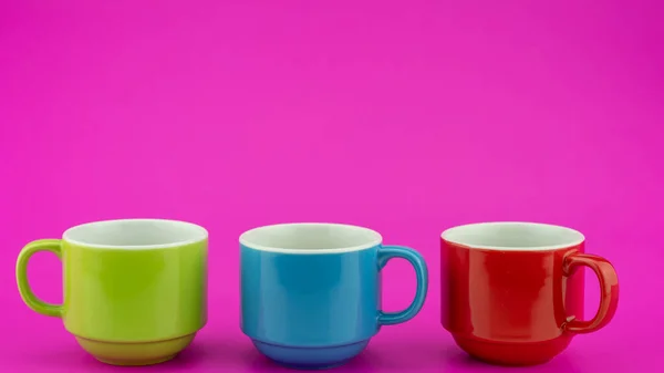 Bunte Kaffeetasse Auf Buntem Papierhintergrund Viele Tassen Für Kaffee Und — Stockfoto