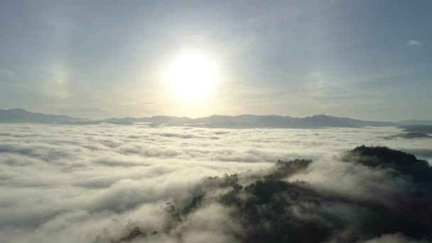 Niesamowite Morze Mgły Porusza Się Płynąc Przez Góry Wschód Słońca — Wideo stockowe