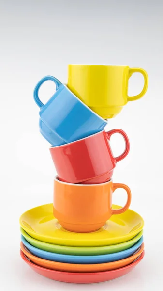 Красочная Чашка Кофе Цветном Бумажном Фоне Много Чашек Кофе Чая — стоковое фото