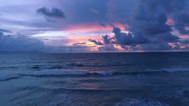 Захід Сонця Океанській Бухті Хвилі Повітряний Вид Природа Море Море — стокове відео
