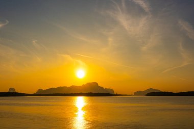Hava manzaralı günbatımı gökyüzü, doğa güzel gün batımı ya da deniz üzerinde gün batımı, renkli manzara günbatımı gökyüzü arkaplanı, inanılmaz bulutlar ve gündoğumu gökyüzü ışığı arkaplanı