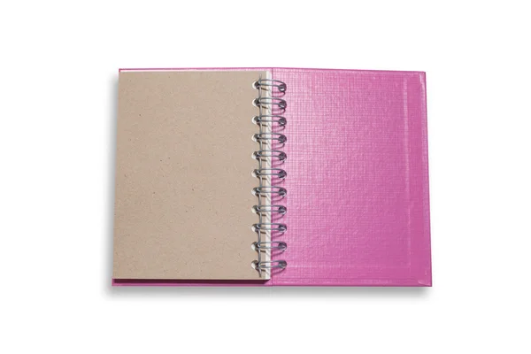 Livro de notas rosa isolado no fundo branco, com caminho de recorte — Fotografia de Stock