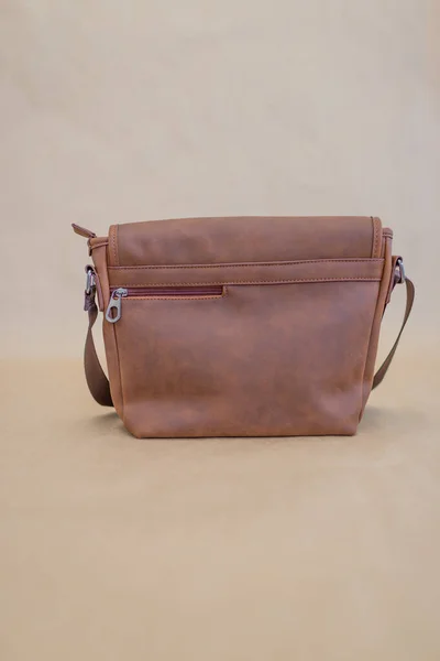 Leather Messenger Bag Beige Background — Stock Photo, Image