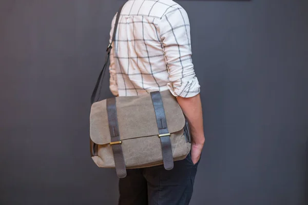 Man Gray Canvas Messenger Bag Unisex Bag Sale — Stock Photo, Image