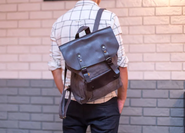 Back Man Gray Canvas Backpack Unisex Bag Sale — Stock Photo, Image