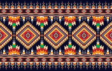 Etnik soyut üçgen desenli sanat. Kabilede kusursuz desen, halk nakışı ve Meksika tarzı. Aztek geometrik sanat süsü baskısı. Halı, giysi, ambalaj, kumaş, kapak, tekstil için tasarım