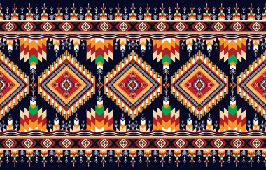 Etnik soyut üçgen desenli sanat. Kabilede kusursuz desen, halk nakışı ve Meksika tarzı. Aztek geometrik sanat süsü baskısı. Halı, giysi, ambalaj, kumaş, kapak, tekstil için tasarım