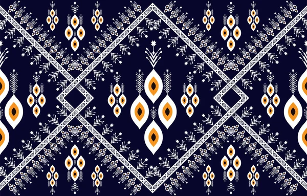 Padrão Sem Costura Tribal Art Ikat Ogee Cores Azuis Brancas — Vetor de Stock