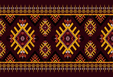 Geometrik etnik oryantal ikat modeli geleneksel arka plan, halı, duvar kağıdı, giysi, ambalaj, Batik, kumaş, Vektör illüstrasyonu.nakış biçimi.