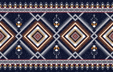 Geometrik etnik oryantal ikat modeli geleneksel arka plan, halı, duvar kağıdı, giysi, ambalaj, Batik, kumaş, Vektör illüstrasyonu.nakış biçimi.