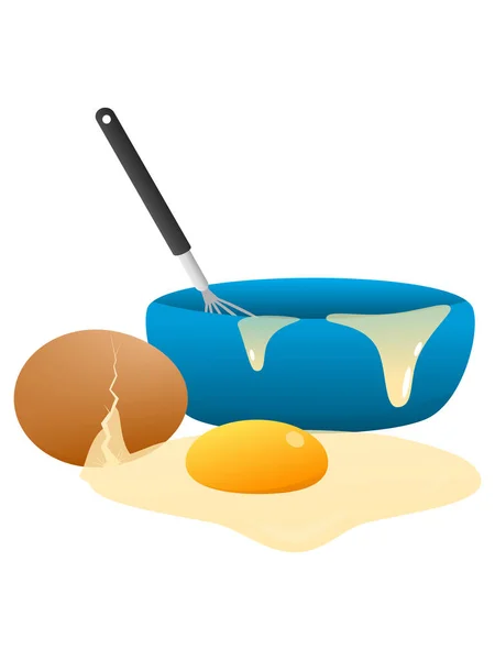 鸡蛋与鸡蛋搅拌器 破碎的鸡蛋 面包店插图 — 图库矢量图片