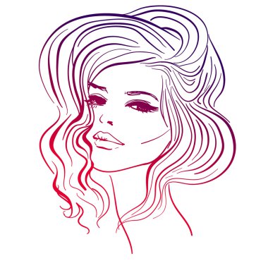 Sketch style drawn girl, free hand style, fashion illustration