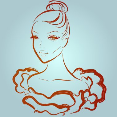 Sketch style drawn girl, free hand style, fashion illustration