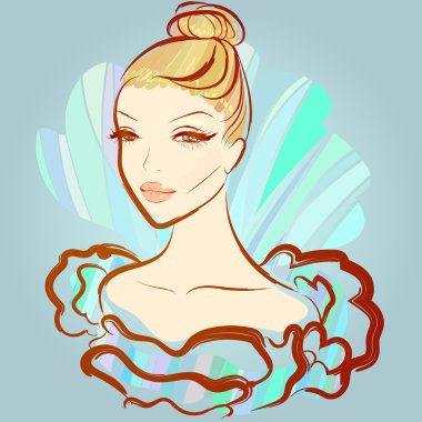 Sketch style drawn girl, free hand style, fashion illustration