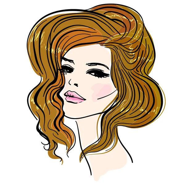 Estilo de boceto chica dibujada, estilo de mano libre, ilustración de moda — Vector de stock