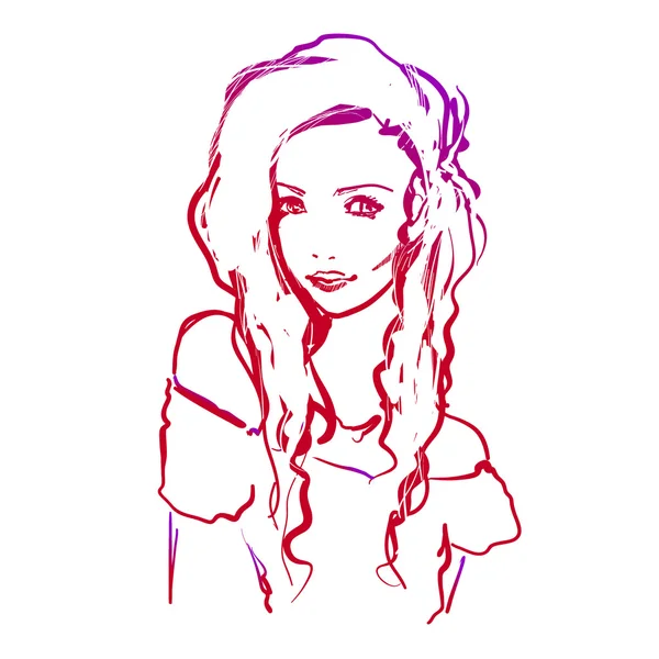 Sketch style drawn girl, free hand style, fashion illustration — Διανυσματικό Αρχείο