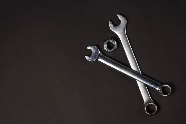 Set Wrenches Black Background Royalty Free Stock Images