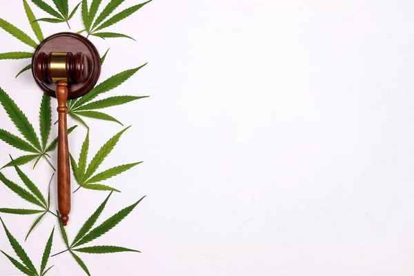 Giudice Martelletto Con Foglie Cannabis Sfondo Bianco Concetto Del Divieto — Foto Stock