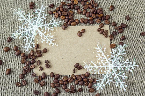 Puste karty z płatki śniegu i kawa — Zdjęcie stockowe