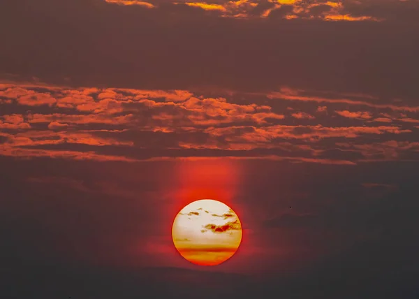 Rote Sonne Abend Untergegangen — Stockfoto