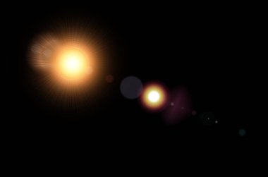 Lens çizgileri ve siyah arka planda bokeh olan parlak mavi bir ışık tasviri. Siyah arkaplanda dijital lens patlaması. Işıklı yıldız parlaması.