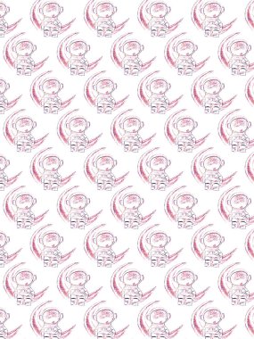 Astronot Ay 'da oturuyor. Hilal Ay 'da oturan sevimli astronot. Çocuksu illüstrasyon. Görüntü düzeni.