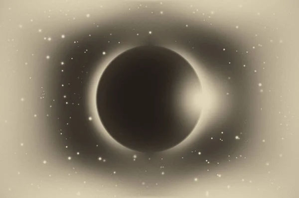 Ay, Güneş 'i güzel bir güneş tutulmasıyla kaplıyor. Uzayda güneş tutulmasının dijital illüstrasyonu. Ay 'ın Güneş' i kaplayan 3D çizimi.