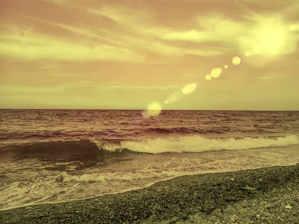 Mořská Vlna Písečné Pláži Fotografickými Efekty Textura Bokeh Barva Černé — Stock fotografie